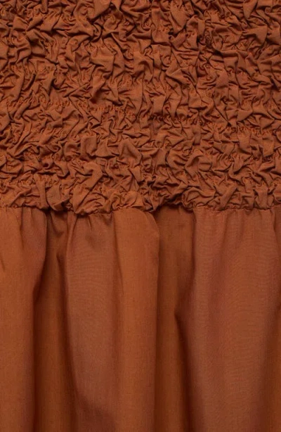 Mango Textured Bodice Open Back Sundress In Brown
