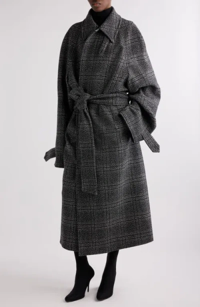 Balenciaga Vintage Checked Wool One Layer Raglan Coat Clothing In Black