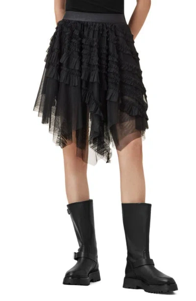 Allsaints Womens Jayde Branded-waist Tulle Woven Mini Skirt Black