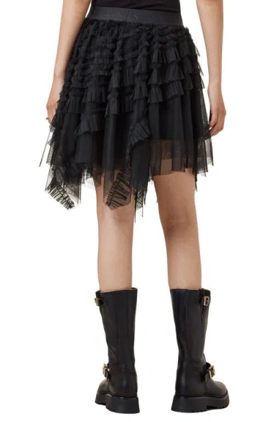 Allsaints Womens Jayde Branded-waist Tulle Woven Mini Skirt Black