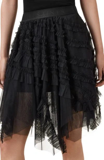 Allsaints Womens Jayde Branded-waist Tulle Woven Mini Skirt Black
