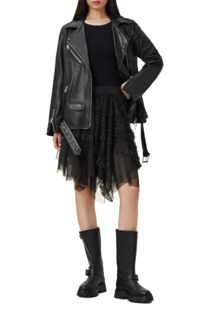 Allsaints Womens Jayde Branded-waist Tulle Woven Mini Skirt Black