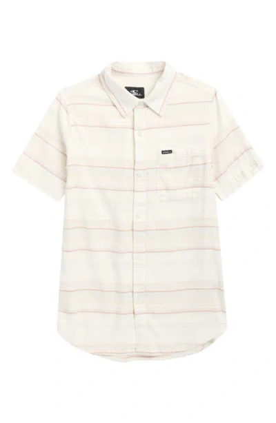 O'neill Kids' Seafaring Stripe Short Sleeve Stretch Cotton Button-up Shirt In White