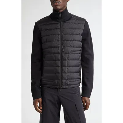 Moncler Wool Blend Tricot Down Jacket In Navy