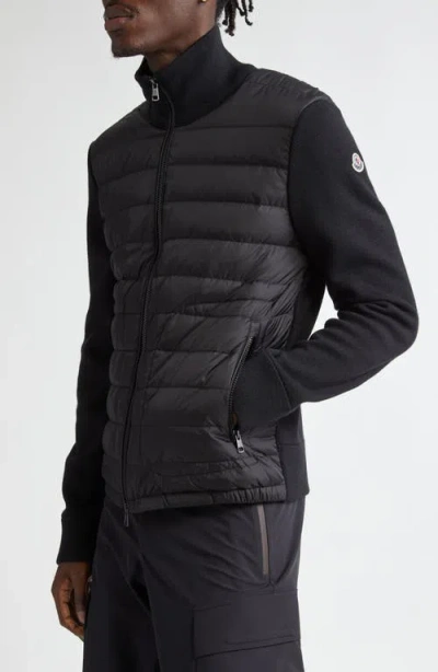 Moncler Wool Blend Tricot Down Jacket In Navy
