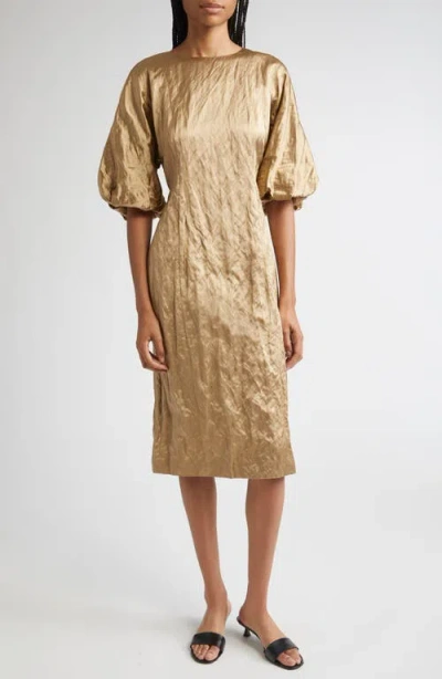 Lafayette 148 Satin Balloon Sleeve Midi Dress In Clay In Brown