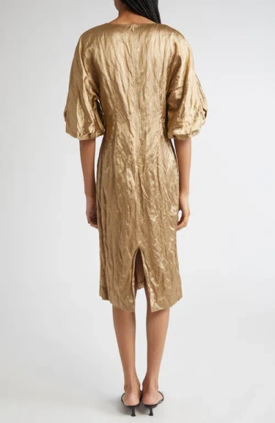 Lafayette 148 Satin Balloon Sleeve Midi Dress In Clay In Brown