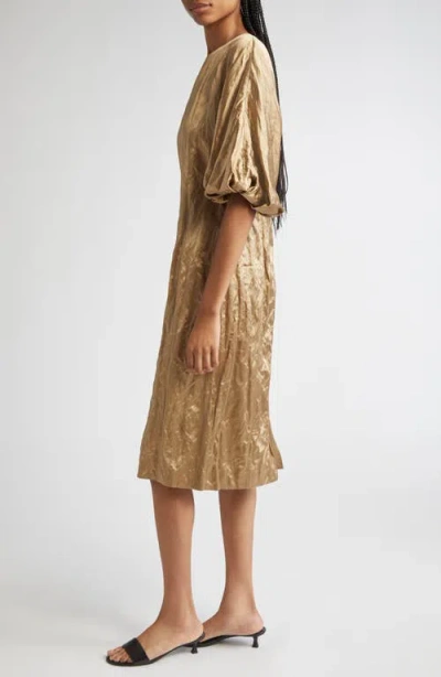 Lafayette 148 Satin Balloon Sleeve Midi Dress In Clay In Brown