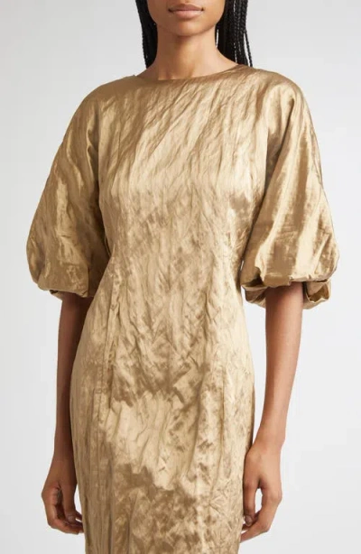 Lafayette 148 Satin Balloon Sleeve Midi Dress In Clay In Brown