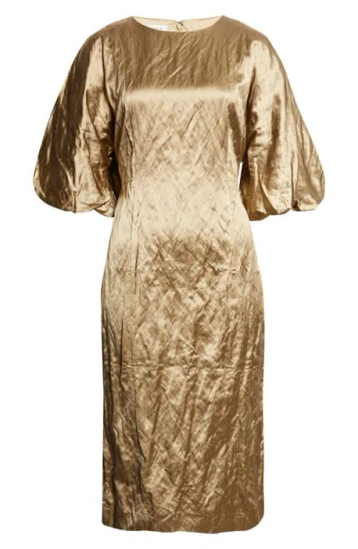 Lafayette 148 Satin Balloon Sleeve Midi Dress In Clay In Brown