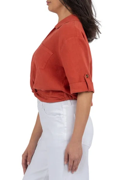 Kut From The Kloth Rebel Knot Front Linen Blend Top In Red