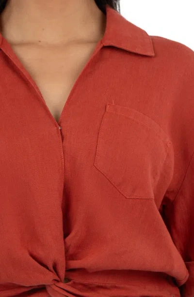 Kut From The Kloth Rebel Knot Front Linen Blend Top In Red
