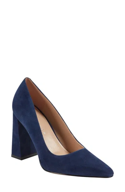 Marc Fisher Ltd Women's Minny Leather Block Heel Pump In Blue