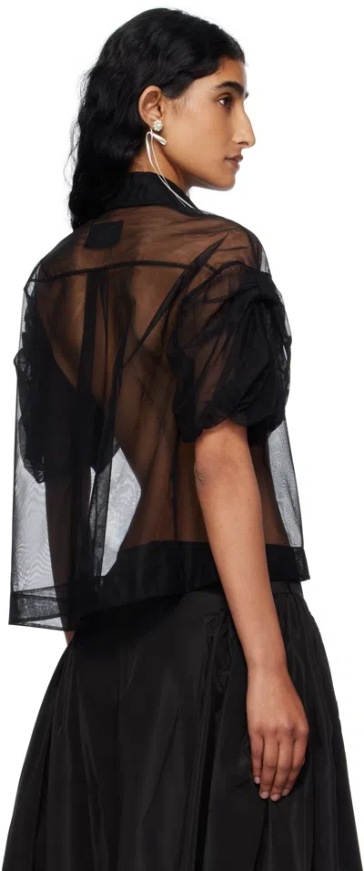 Simone Rocha Black Sheer Cropped Bow Puff Sleeve Shirt In Black
