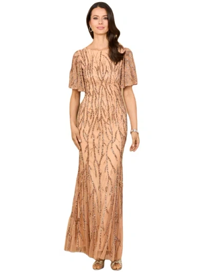 Lara New York Beaded Gown With Flutter Sleeves In Pink