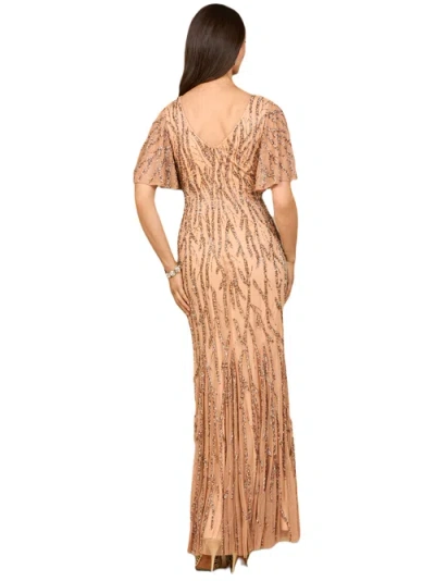 Lara New York Beaded Gown With Flutter Sleeves In Pink