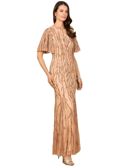 Lara New York Beaded Gown With Flutter Sleeves In Pink