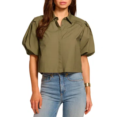 Ramy Brook Valeria Cotton Poplin Button Down Top In Olive Green In Green