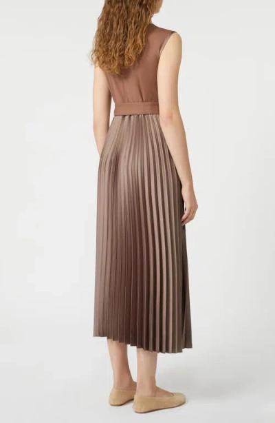 Weekend Max Mara Omens Brown Sleeveless Pleated Jersey And Satin Midi Dress In Brown