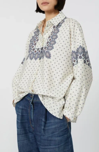 Weekend Max Mara Omens Ivory Adda Printed Cotton-poplin Shirt In White