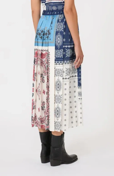 Weekend Max Mara Omens Luna Pleated Woven Midi Skirt Navy In Multi