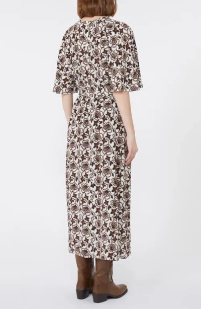 Weekend Max Mara Floral-print Short-sleeve Midi Dress In Brown