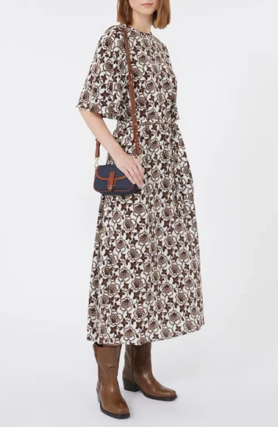 Weekend Max Mara Floral-print Short-sleeve Midi Dress In Brown