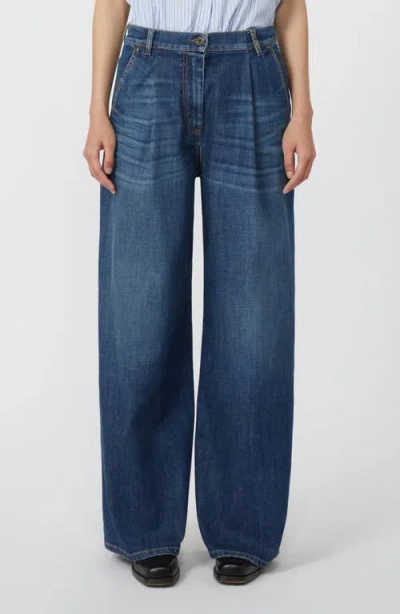 Weekend Max Mara Ortles Pleat Front Wide Leg Jeans In Blue