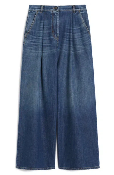 Weekend Max Mara Ortles Pleat Front Wide Leg Jeans In Blue