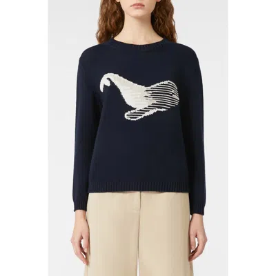 Weekend Max Mara Omens Navy Nespola Round-neck Cotton-blend Jumper In Blue