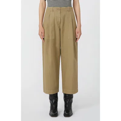 Weekend Max Mara Vista Pleated Cotton Canvas Barrel Trousers In Brown