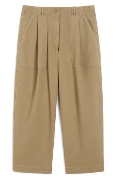 Weekend Max Mara Vista Pleated Cotton Canvas Barrel Trousers In Brown
