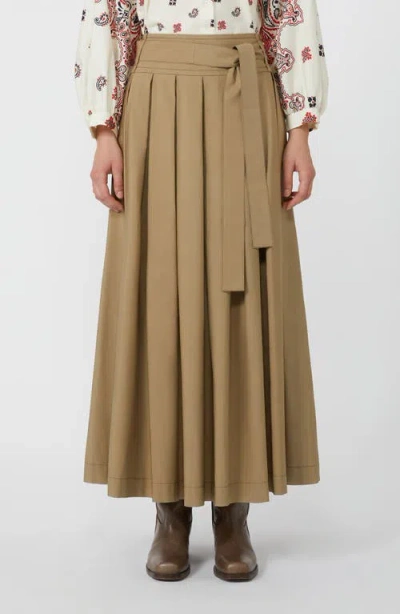 Weekend Max Mara Omens Desert Agiate Pleated Cotton-poplin Midi Skirt In Brown