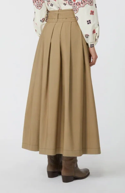 Weekend Max Mara Omens Desert Agiate Pleated Cotton-poplin Midi Skirt In Brown