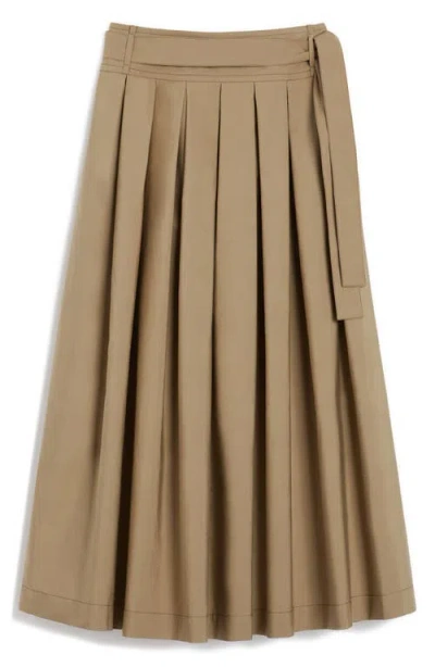 Weekend Max Mara Omens Desert Agiate Pleated Cotton-poplin Midi Skirt In Brown