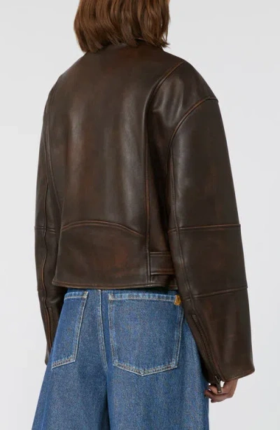 Weekend Max Mara Nappa Leather Biker Jacket In Brown