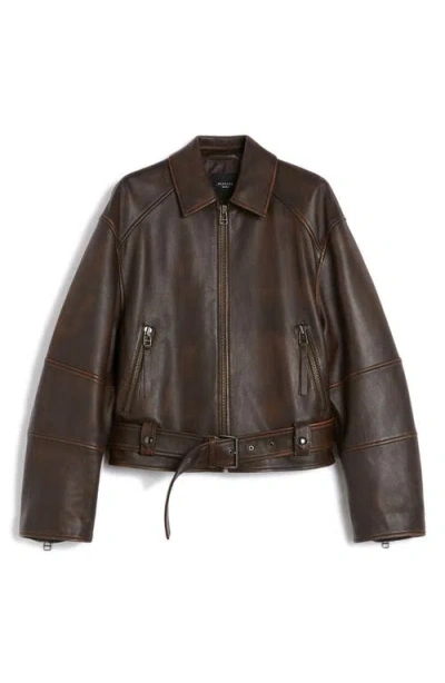 Weekend Max Mara Nappa Leather Biker Jacket In Brown