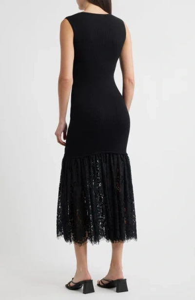 Moon River Sleeveless Sweater Dress With Lace Hem In Black In Black