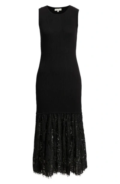Moon River Sleeveless Sweater Dress With Lace Hem In Black In Black