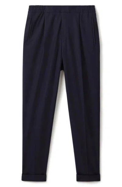 Reiss Brighton Relaxed Drawstring Trousers With Turn-ups In Blue