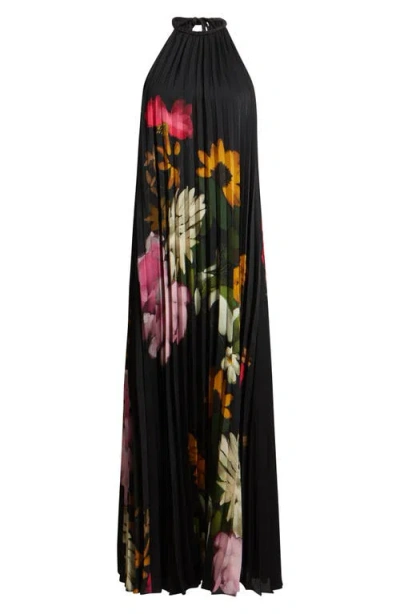 Kobi Halperin Leona Floral Satin Open-back Maxi Dress In Black