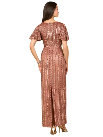 Lara New York Beaded Gown With Flutter Sleeves In Brown