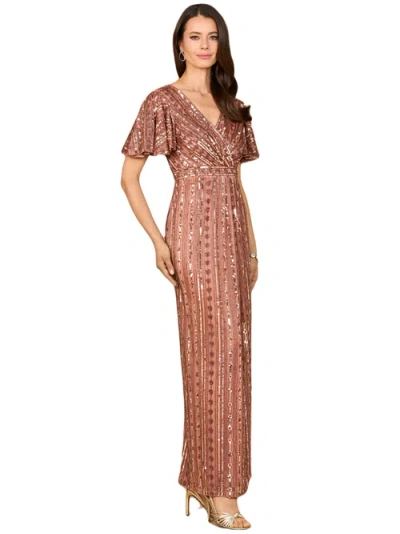 Lara New York Beaded Gown With Flutter Sleeves In Brown