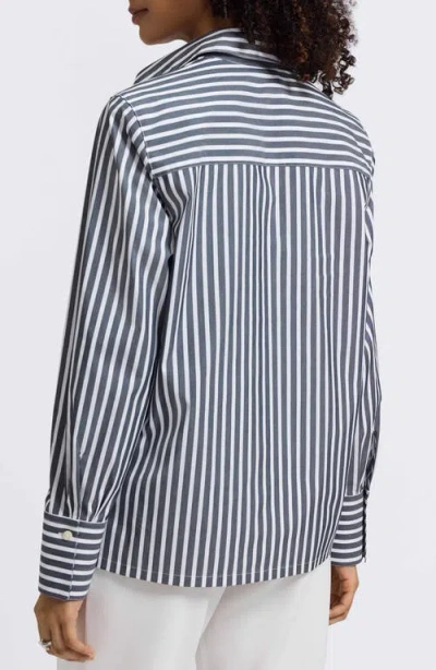 Foxcroft Bella Stripe Popover Top In Blue