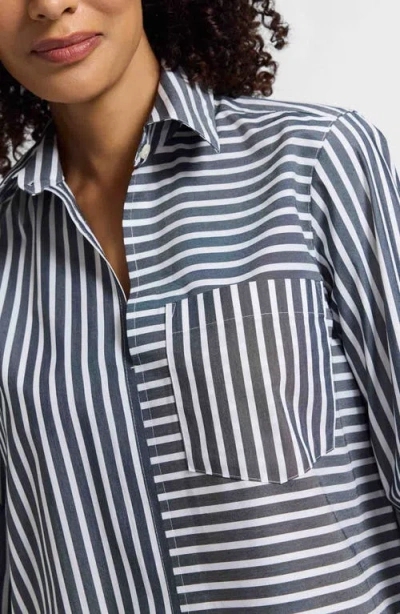 Foxcroft Bella Stripe Popover Top In Blue