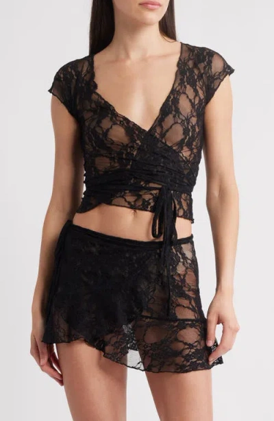 Bella Venice Sheer Lace Wrap Top In Black