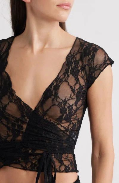 Bella Venice Sheer Lace Wrap Top In Black