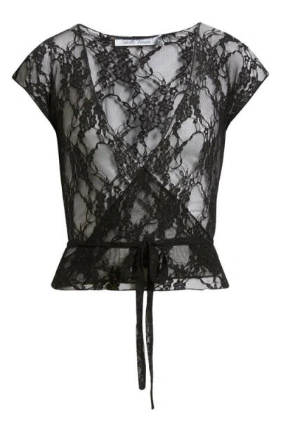 Bella Venice Sheer Lace Wrap Top In Black
