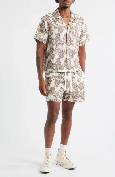 Rizort Nathan Floral Drawstring Shorts In Brown
