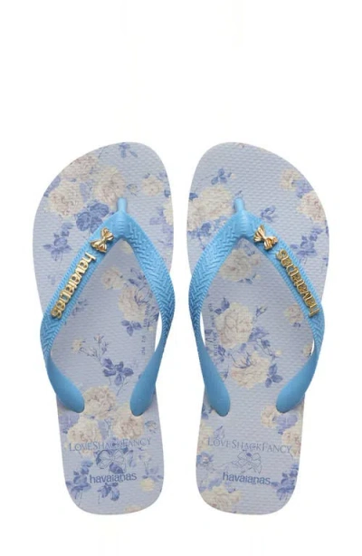 Havaianas X Loveshackfancy Top Everblooming Rosettes Flip Flop In Blue